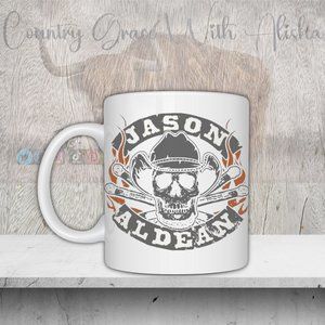 Jason Aldean Skull  Handmade Sublimated 11oz Ceramic Coffee Mug
